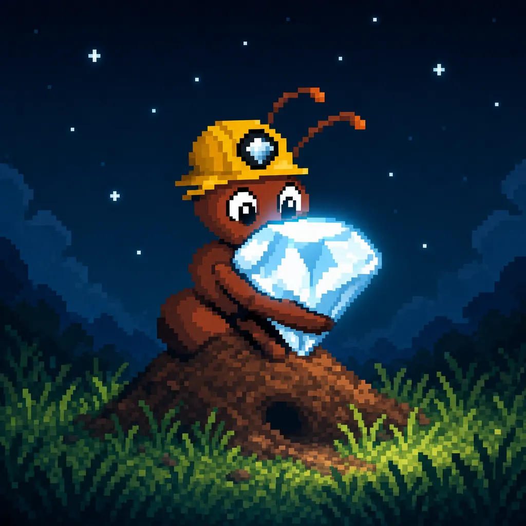 At night on the anthill under the stars, the diamond glows like a lamp in the ant's arms.